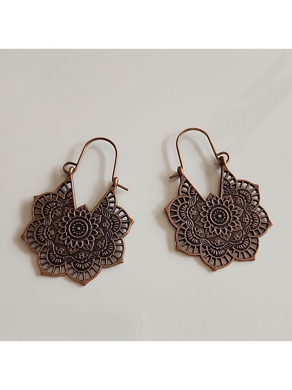 BOHO Gypsy  Mandala Tribal HOOP Earrings Bronze ER